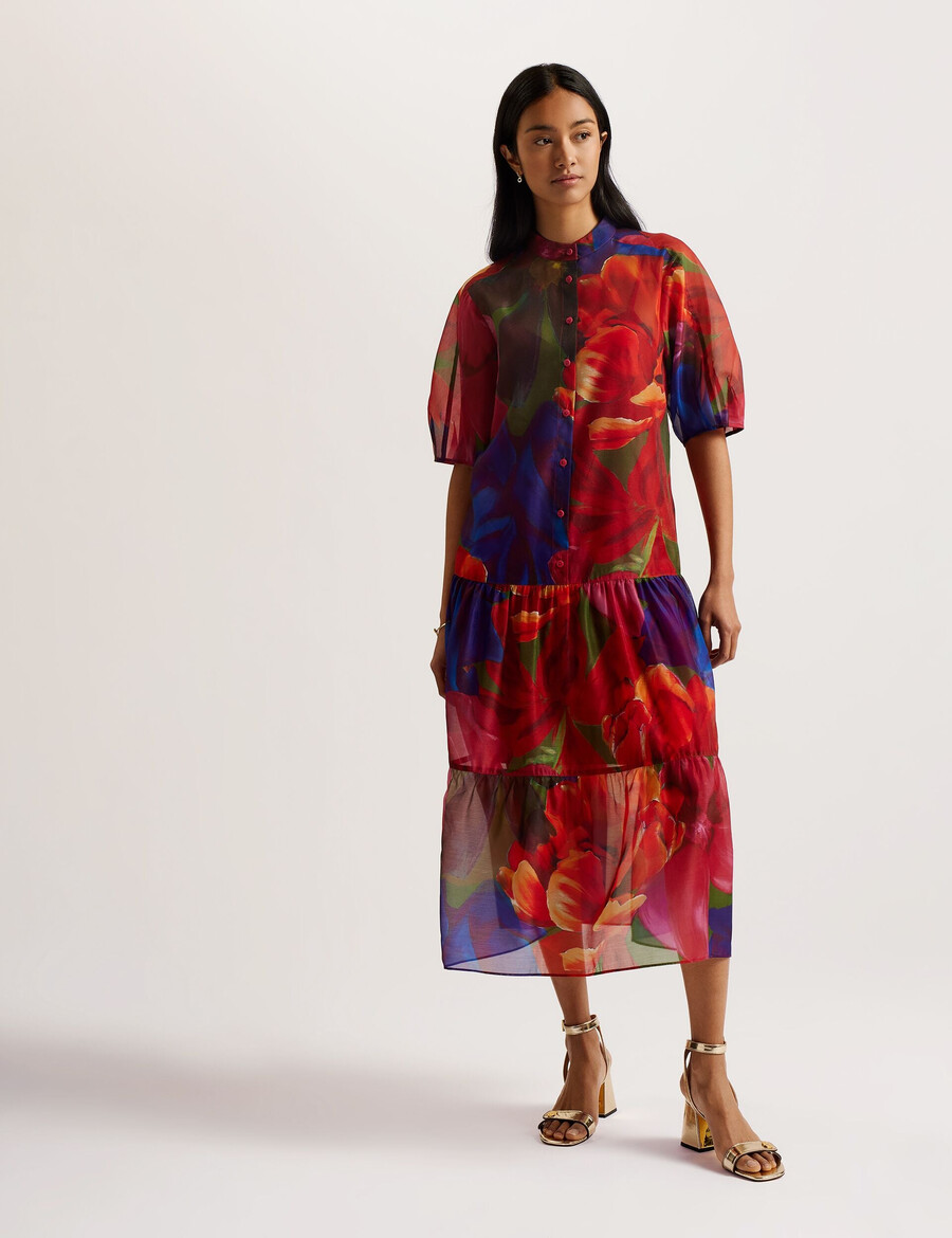 miru - organza midikjole med tropisk blomst