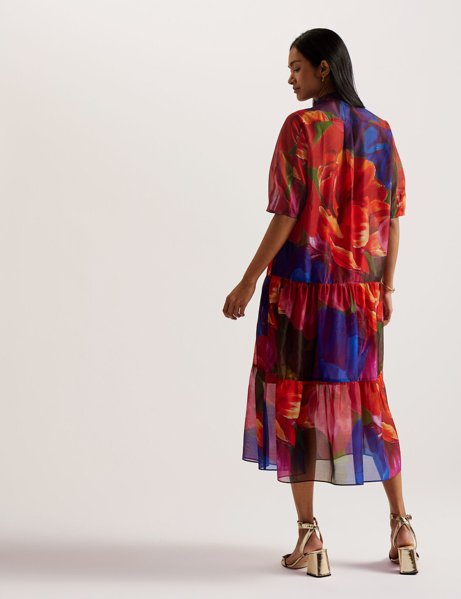 miru - organza midikjole med tropisk blomst