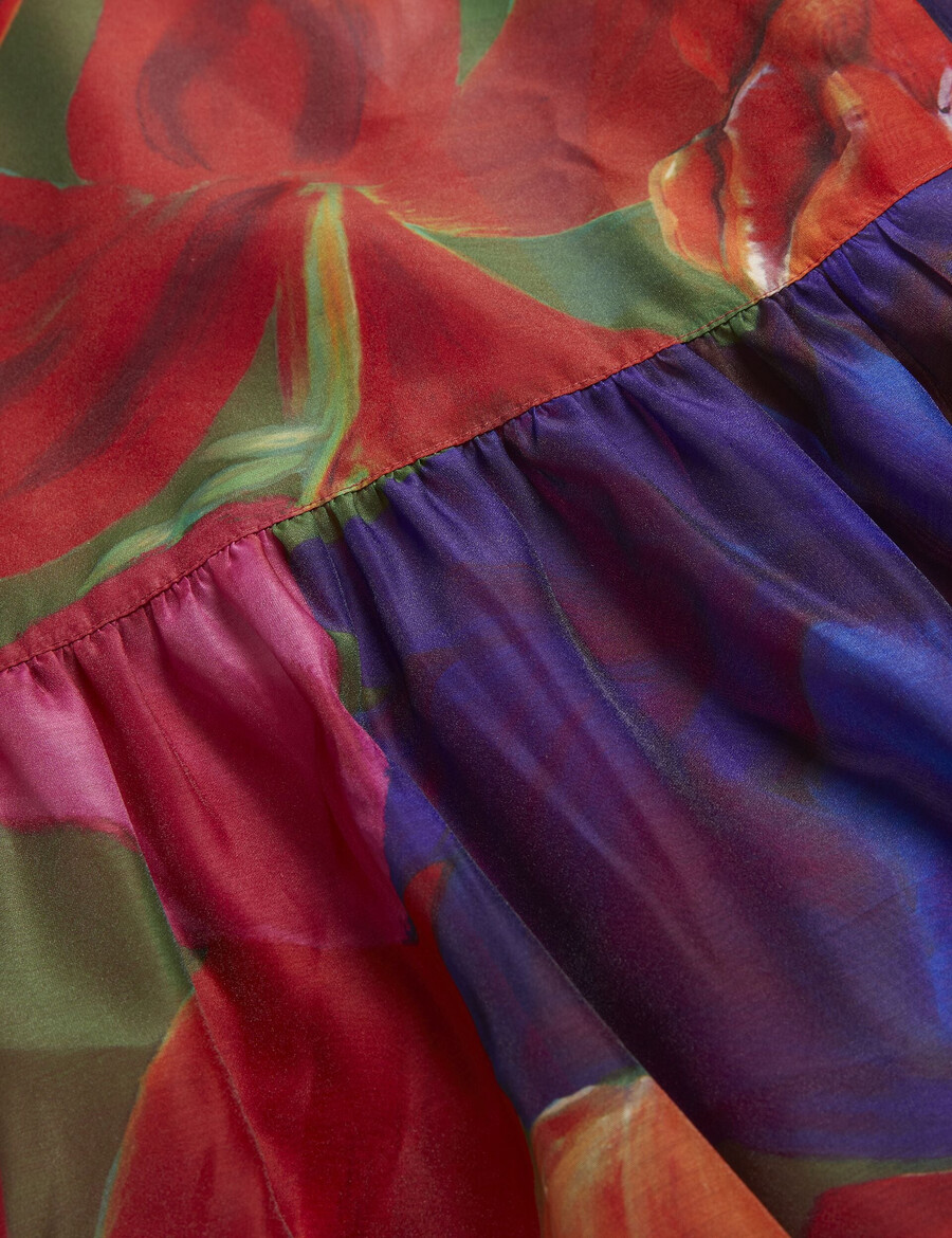 miru - organza midikjole med tropisk blomst