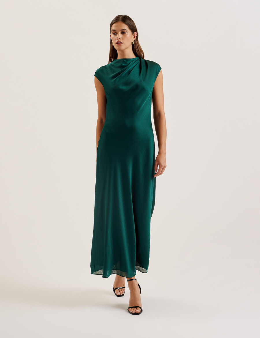 rimini - chiffon midaxi kjole med draperet halsudskæring