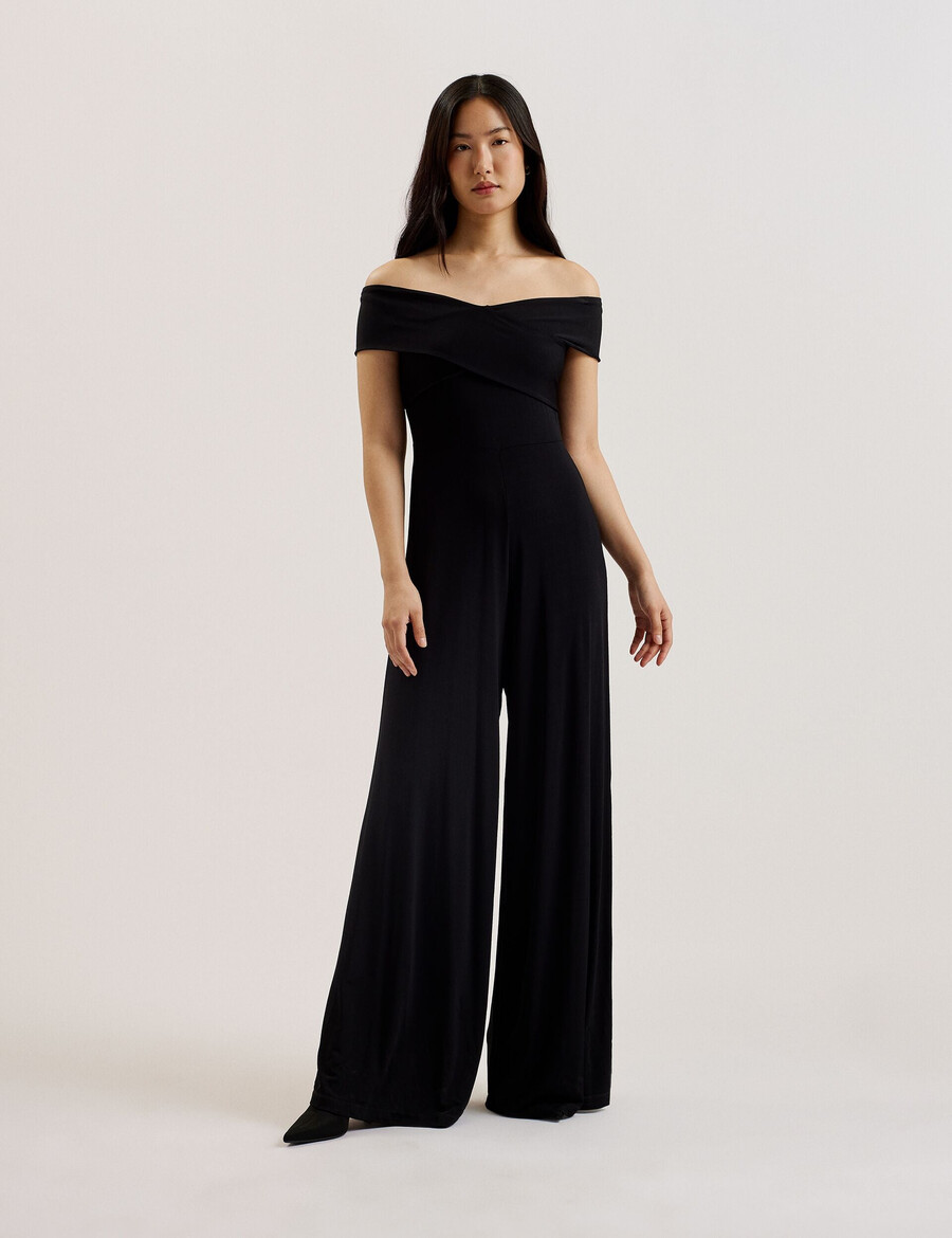 almhaa - bare skulder jumpsuit med vide ben i jersey