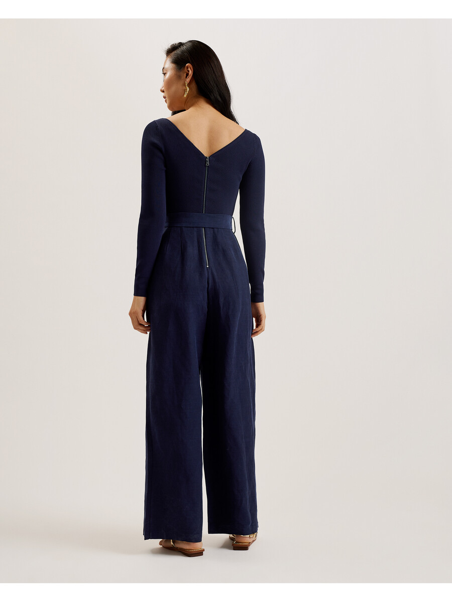 agatea - jumpsuit med vide ben og bælte bare skuldre