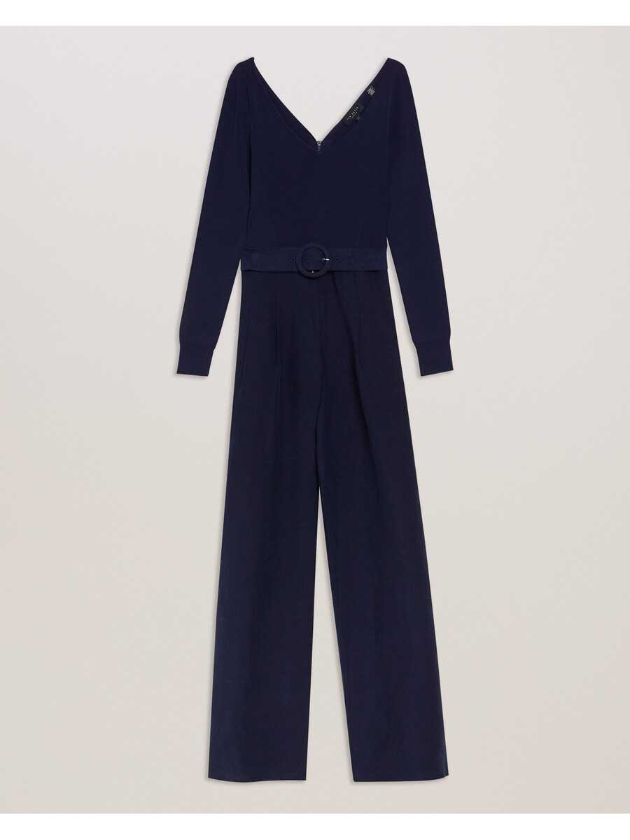 agatea - jumpsuit med vide ben og bælte bare skuldre
