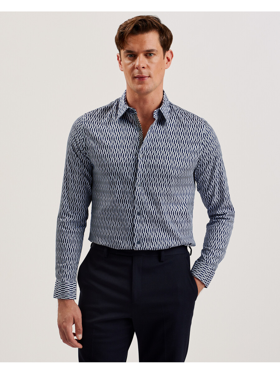 frestin - slim-fit skjorte med lange ærmer og geometrisk mønster
