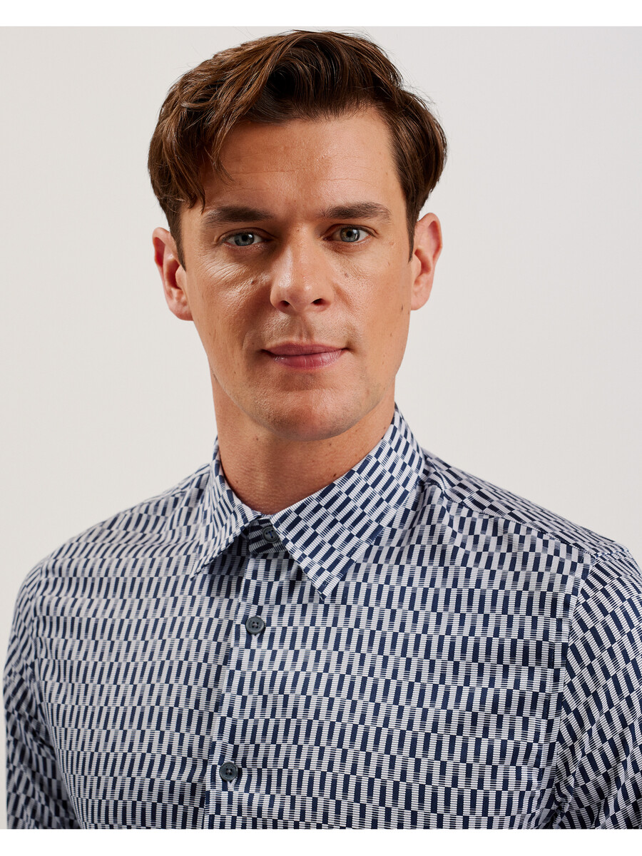 frestin - slim-fit skjorte med lange ærmer og geometrisk mønster