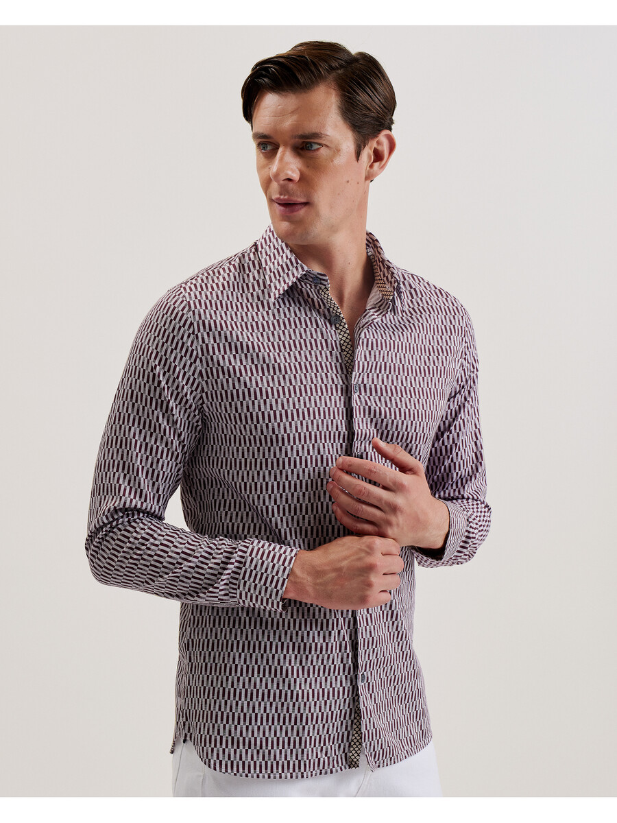 frestin - slim-fit skjorte med lange ærmer og geometrisk mønster