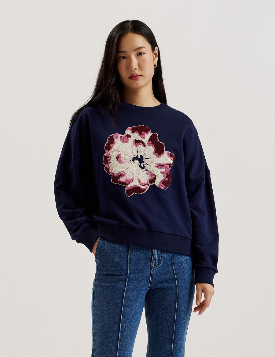 raynahh - tekstureret blomsterprintet bomuldssweatshirt