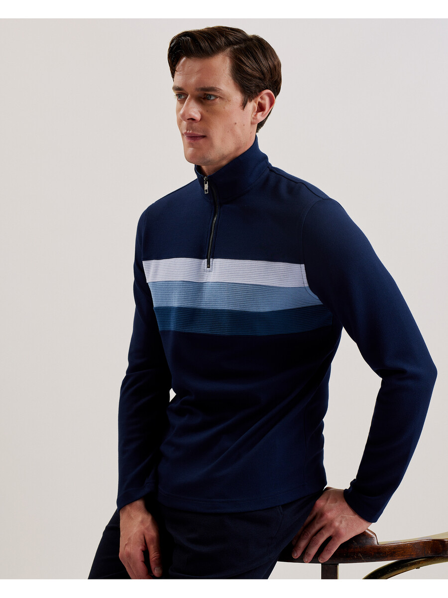 longman - ombre stribet sweatshirt med halv lynlås