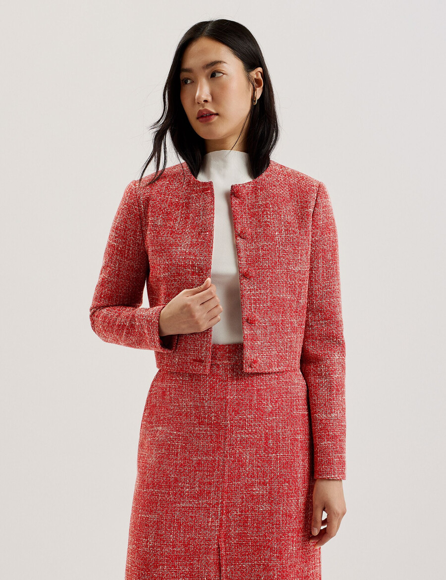 sumi - cropped bouclé jakke med rund hals