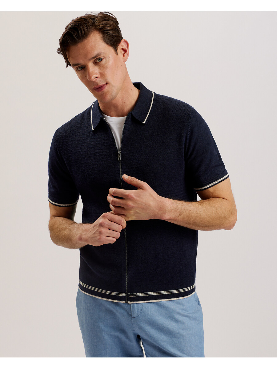 rojor - ss lynlås gennemgående polo med tekstureret front