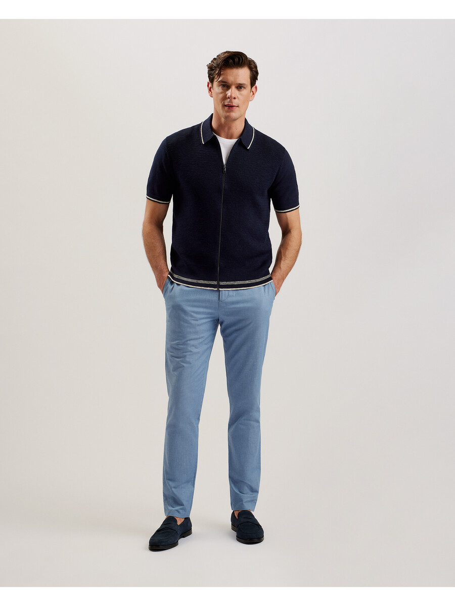 rojor - ss lynlås gennemgående polo med tekstureret front