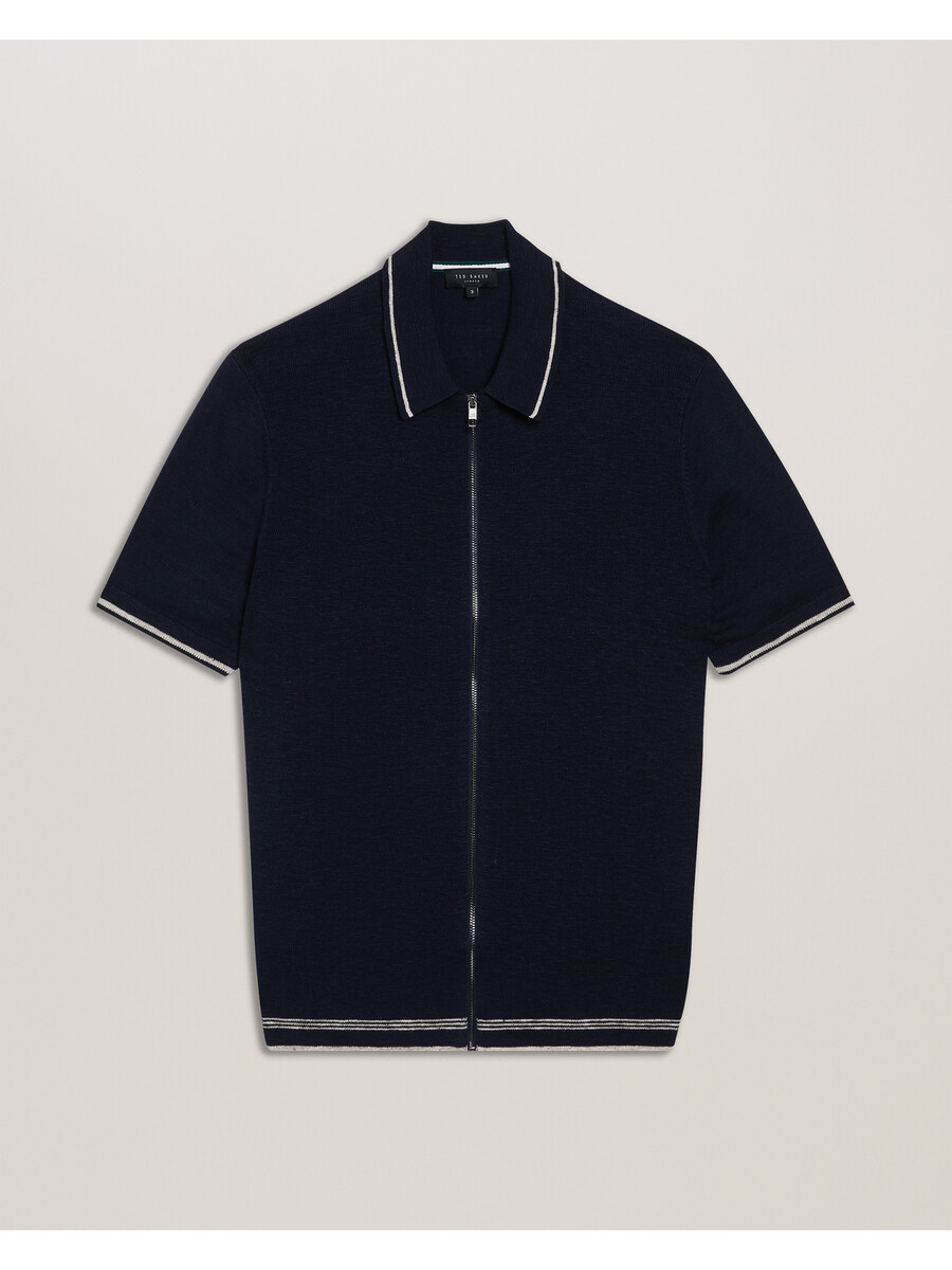 rojor - ss lynlås gennemgående polo med tekstureret front