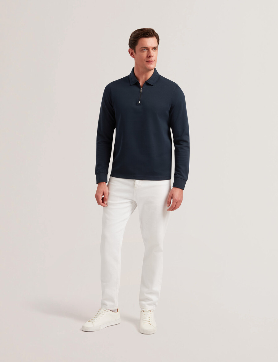 ingmar - langærmet poloshirt med lynlås i bomuldsblanding