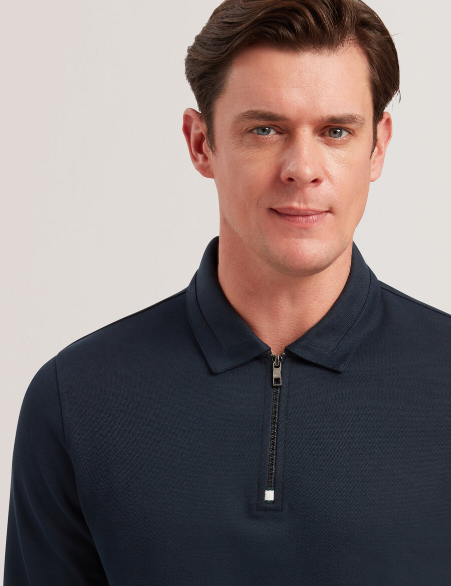 ingmar - langærmet poloshirt med lynlås i bomuldsblanding