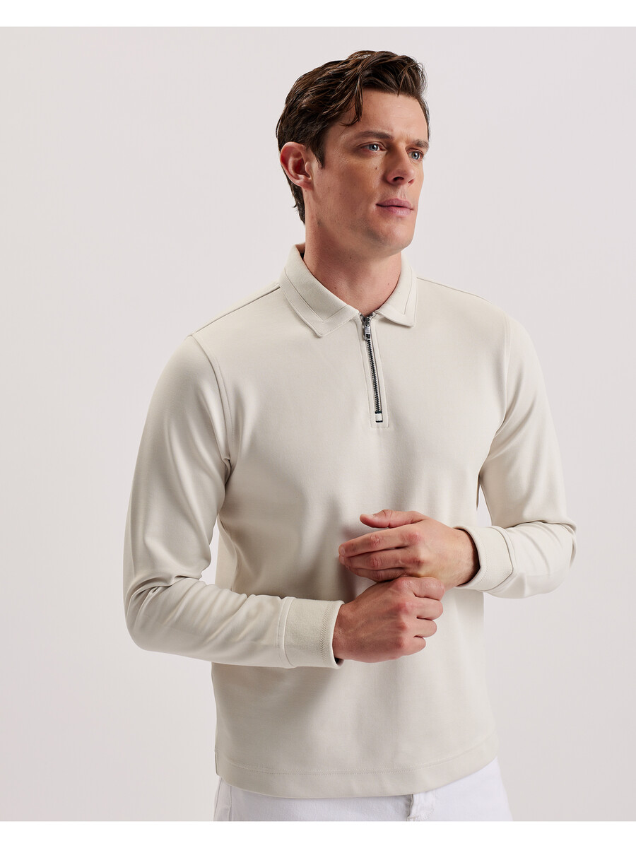 ingmar - langærmet poloshirt med lynlås i bomuldsblanding