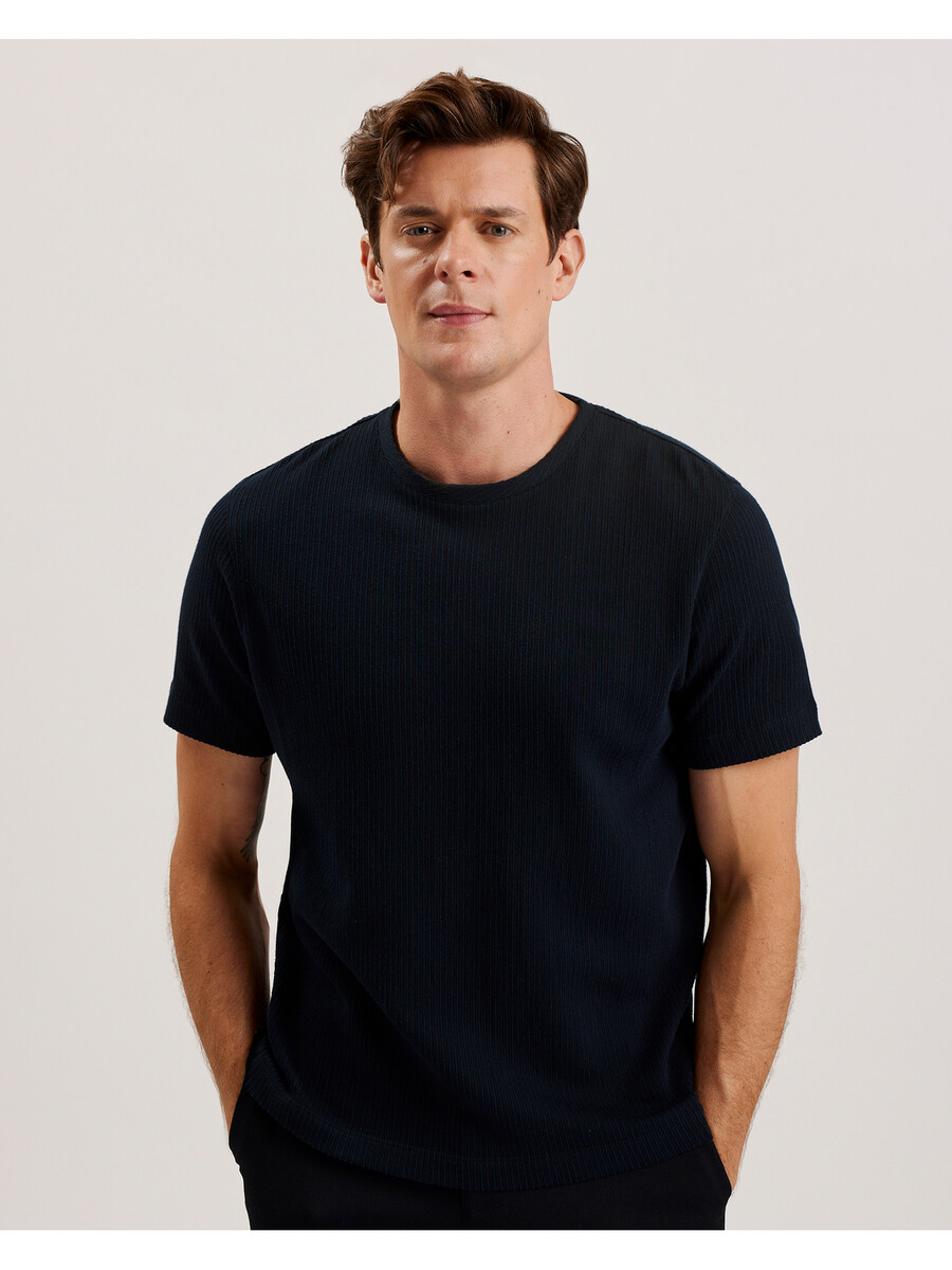 heynes - ribbet bomulds-t-shirt med rund hals