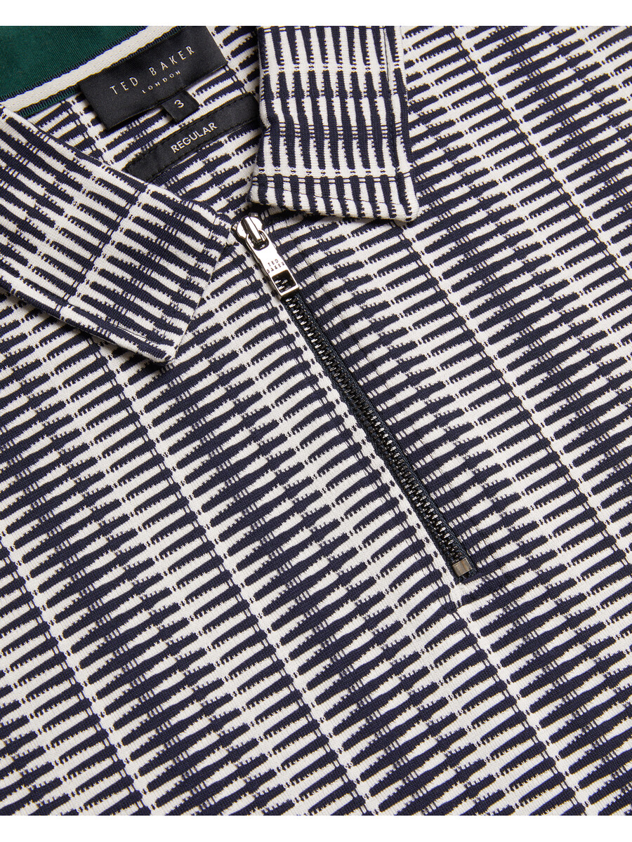 octon - geo-stribet poloshirt med lynlåsudskæring