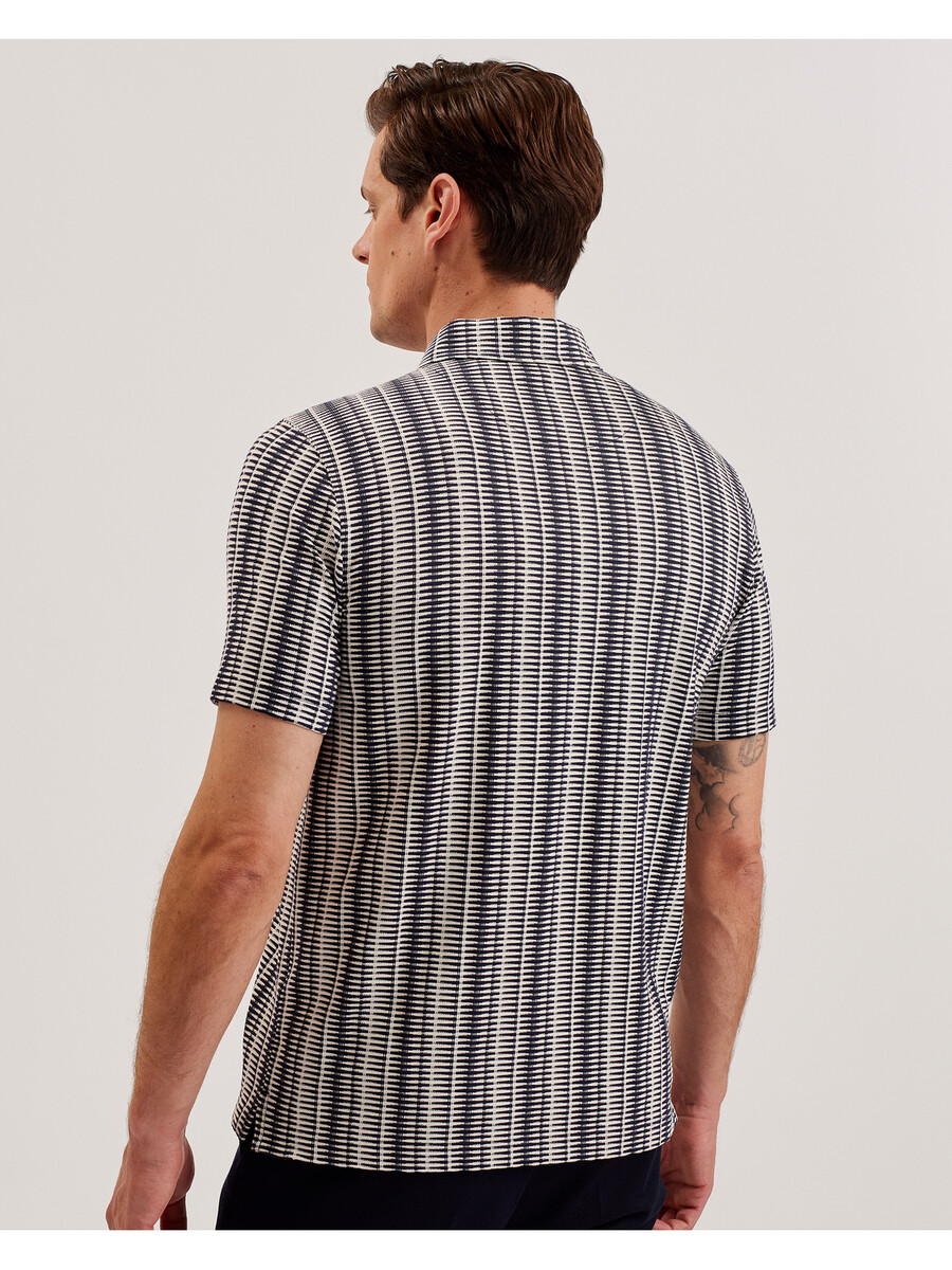 octon - geo-stribet poloshirt med lynlåsudskæring