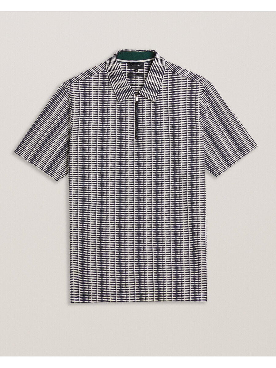 octon - geo-stribet poloshirt med lynlåsudskæring