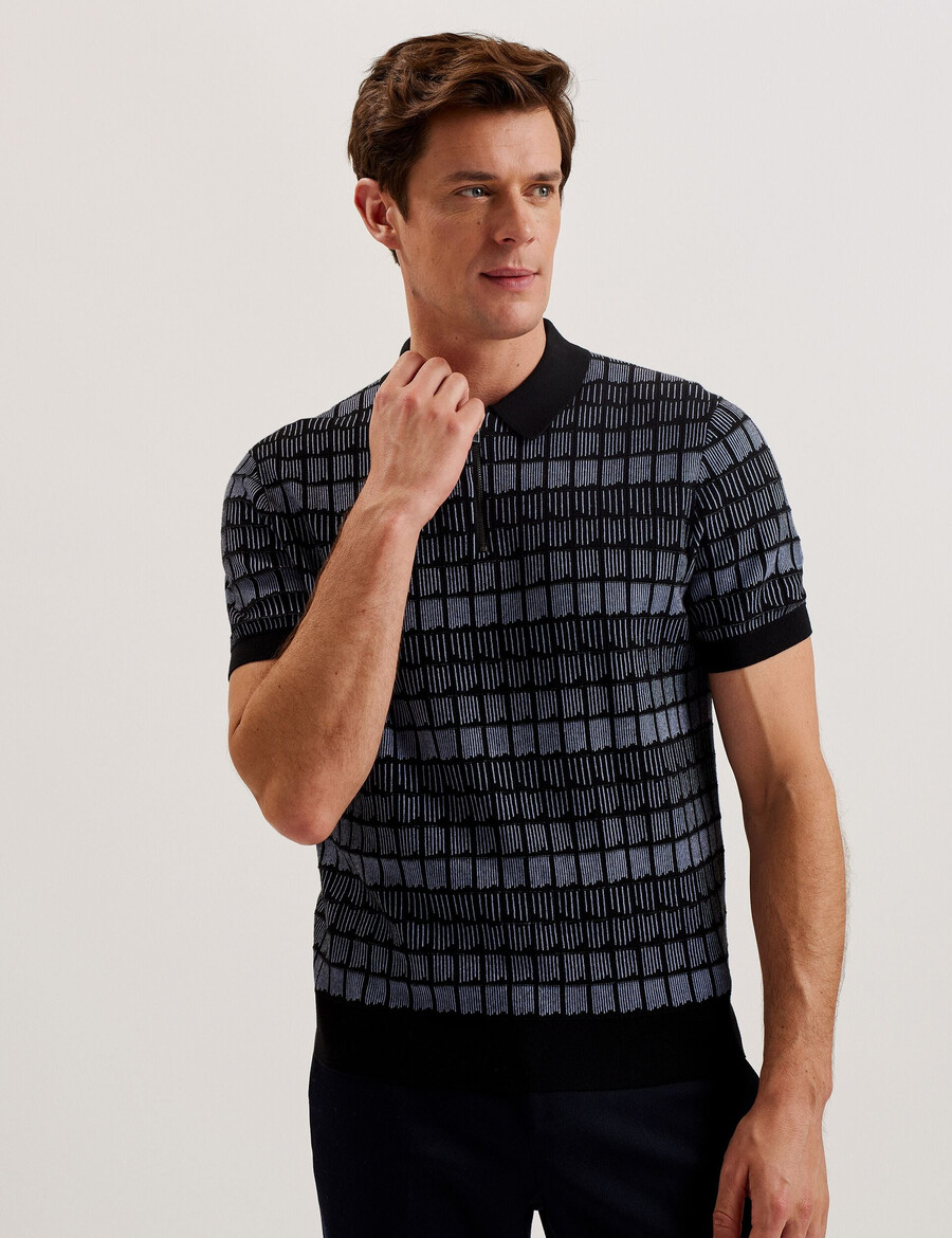 levers - ombre jacquard poloshirt med lynlåsudskæring