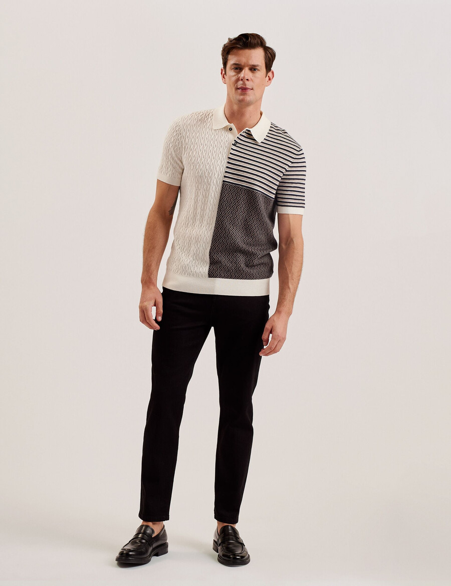 minsta - tekstureret patchwork strikket poloshirt
