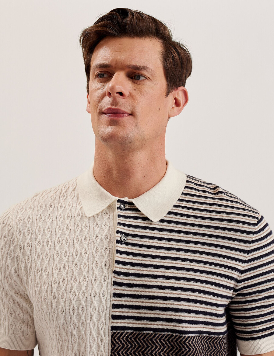 minsta - tekstureret patchwork strikket poloshirt
