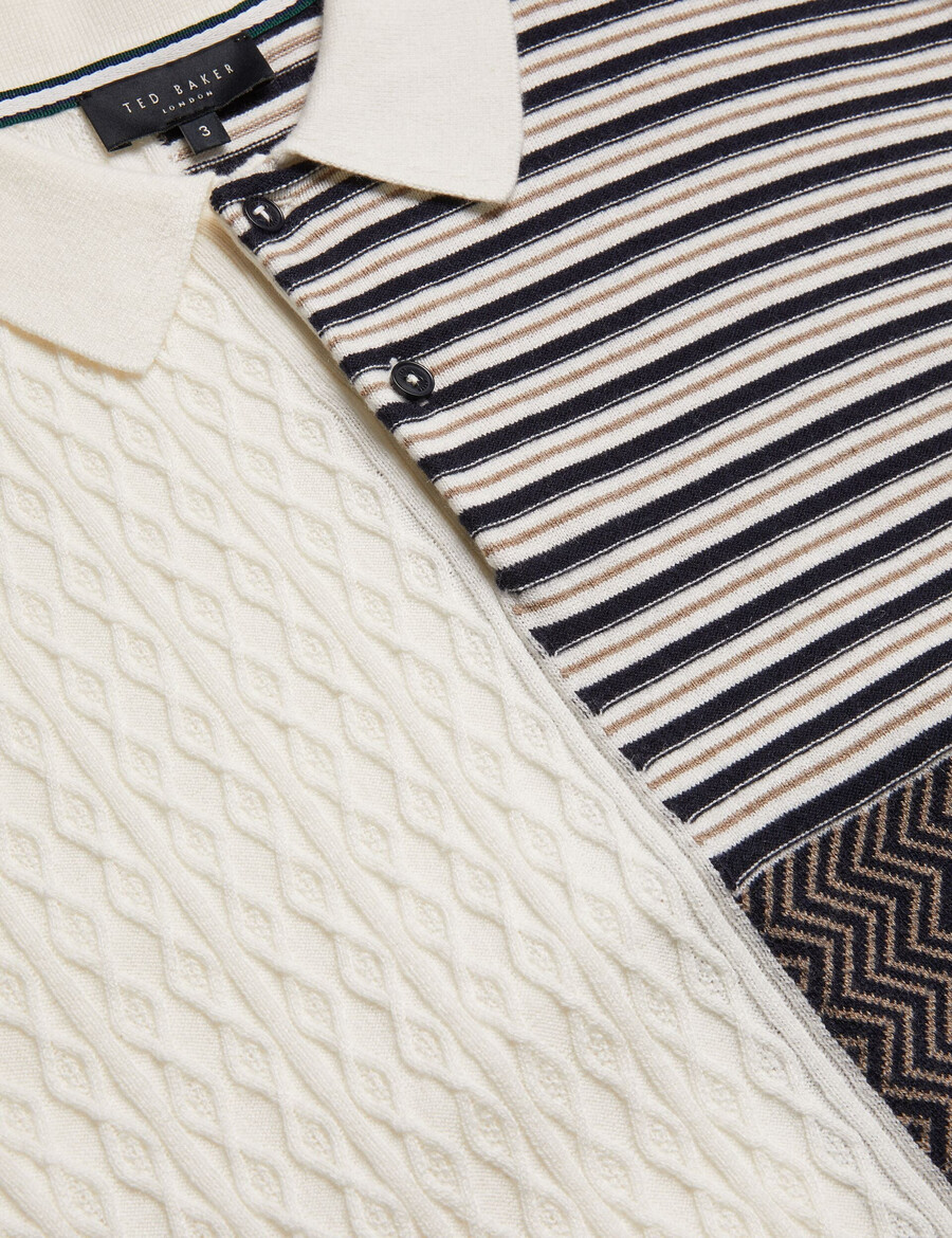 minsta - tekstureret patchwork strikket poloshirt