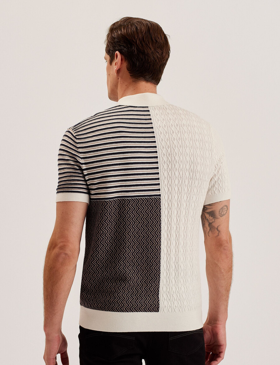 minsta - tekstureret patchwork strikket poloshirt