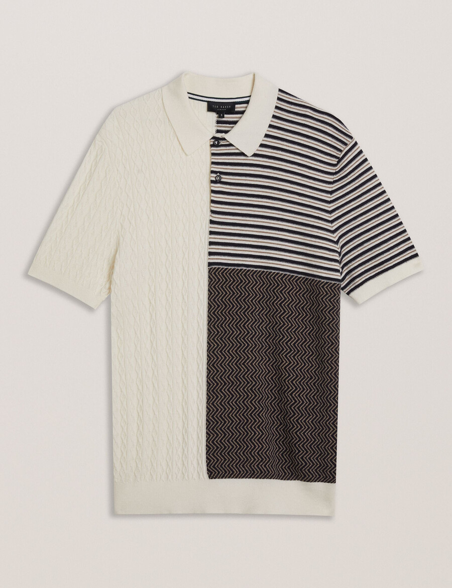 minsta - tekstureret patchwork strikket poloshirt