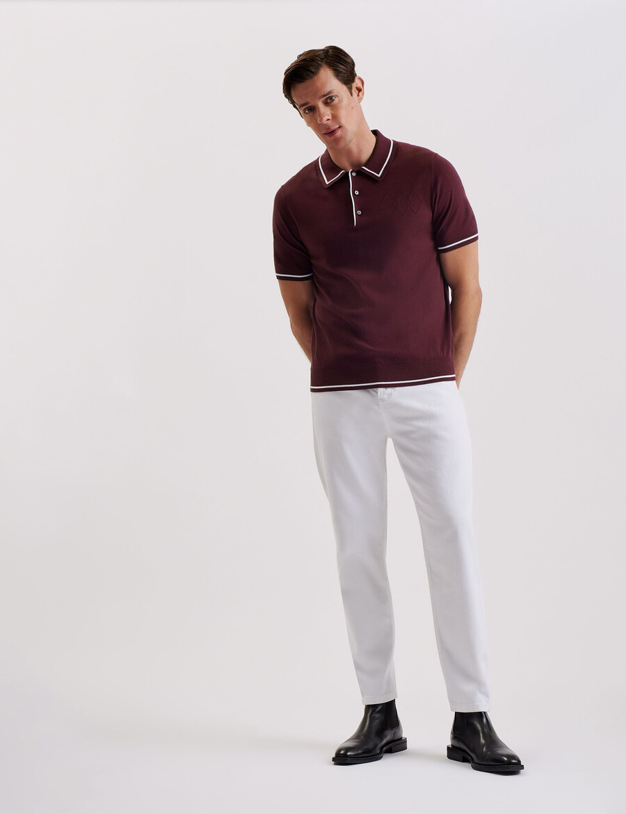 dunow - poloshirt med pointelle-detaljer og striber