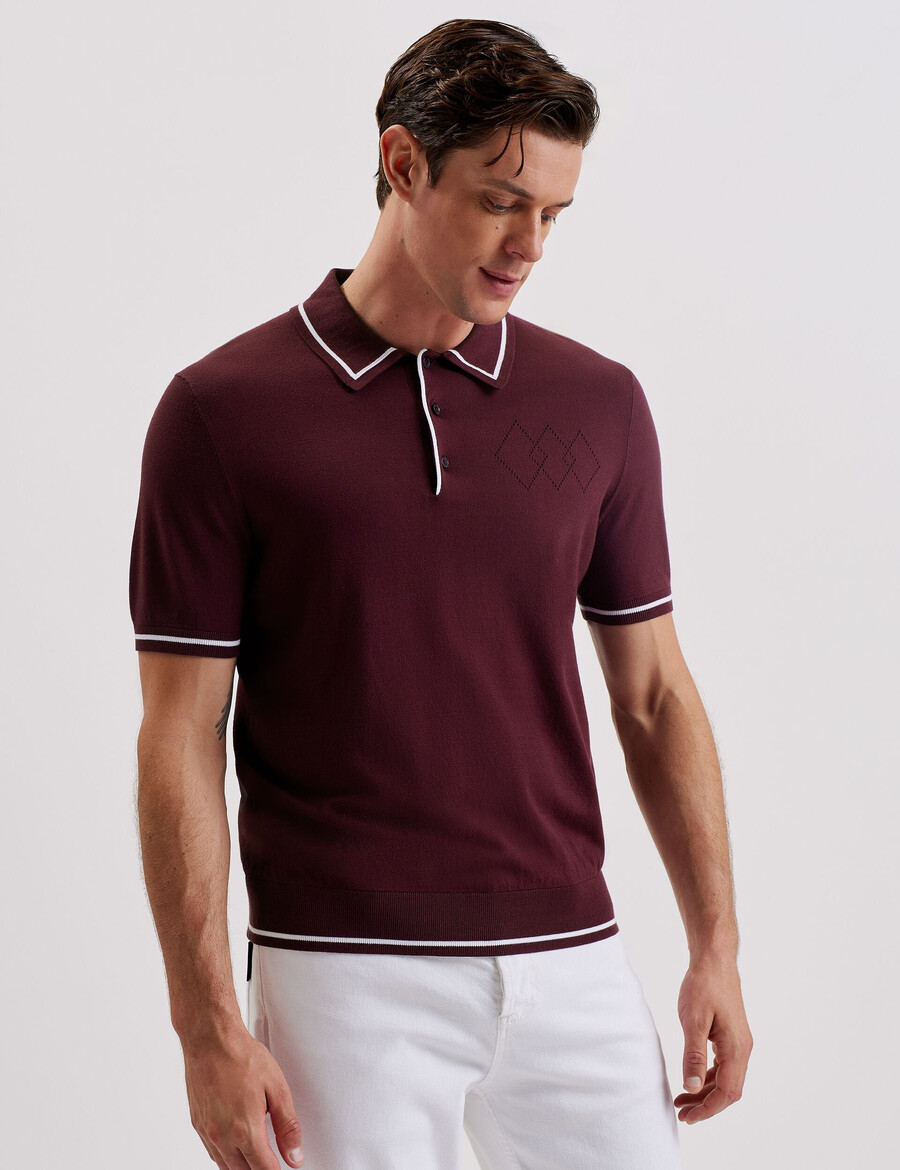 dunow - poloshirt med pointelle-detaljer og striber