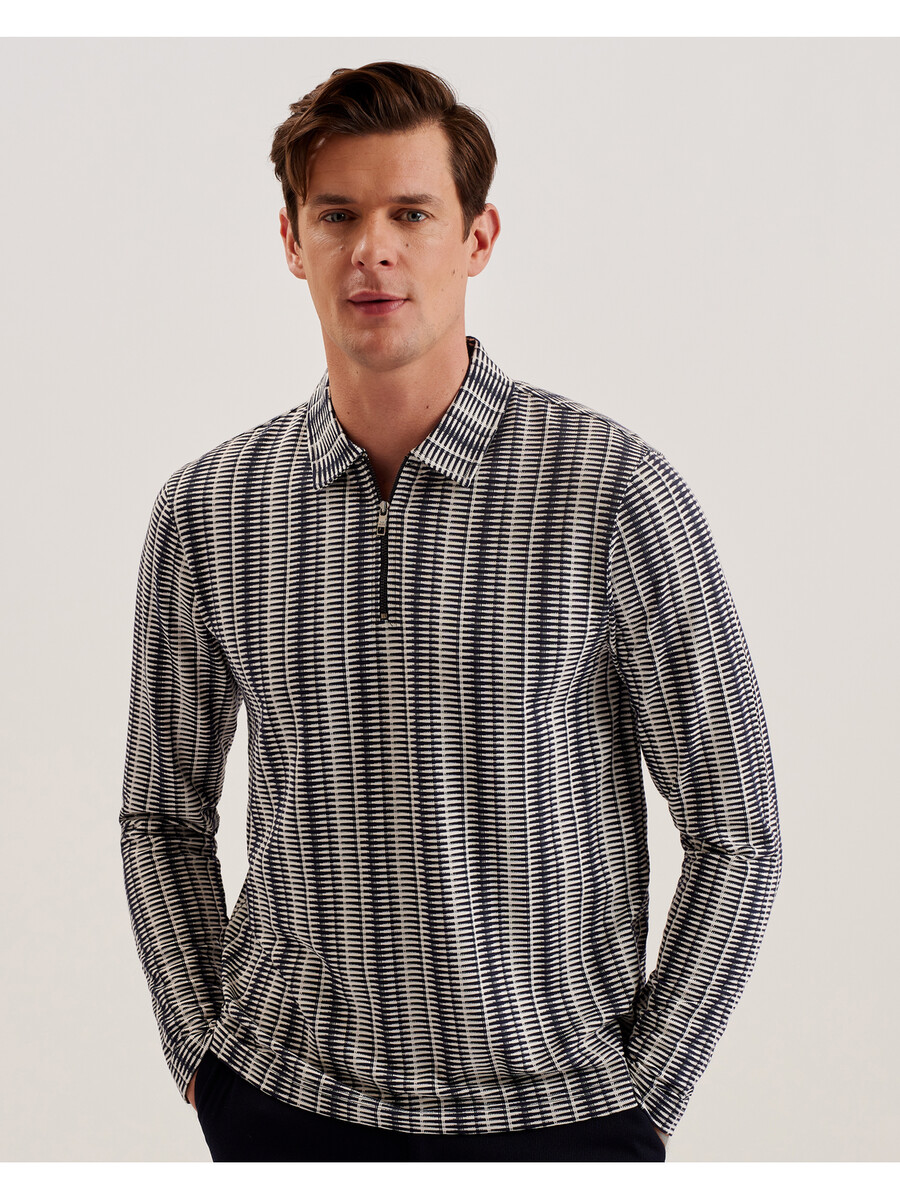 capuzzo - langærmet geo stripe poloshirt med lynlås