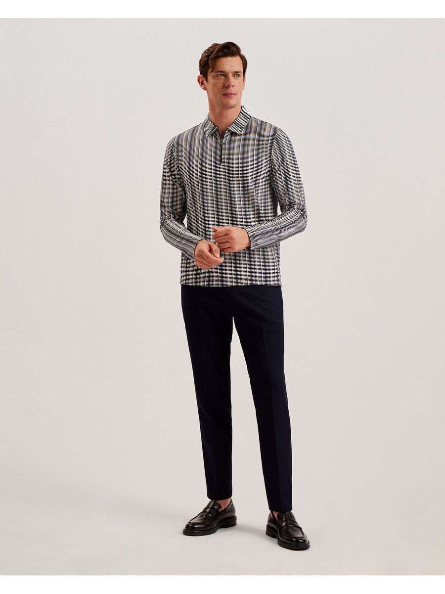 capuzzo - langærmet geo stripe poloshirt med lynlås