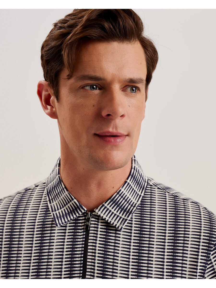 capuzzo - langærmet geo stripe poloshirt med lynlås
