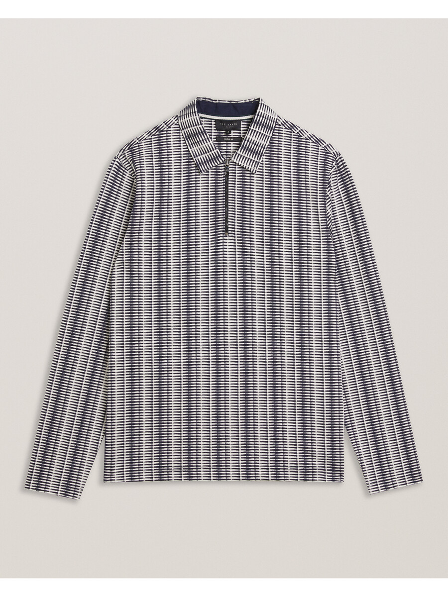 capuzzo - langærmet geo stripe poloshirt med lynlås