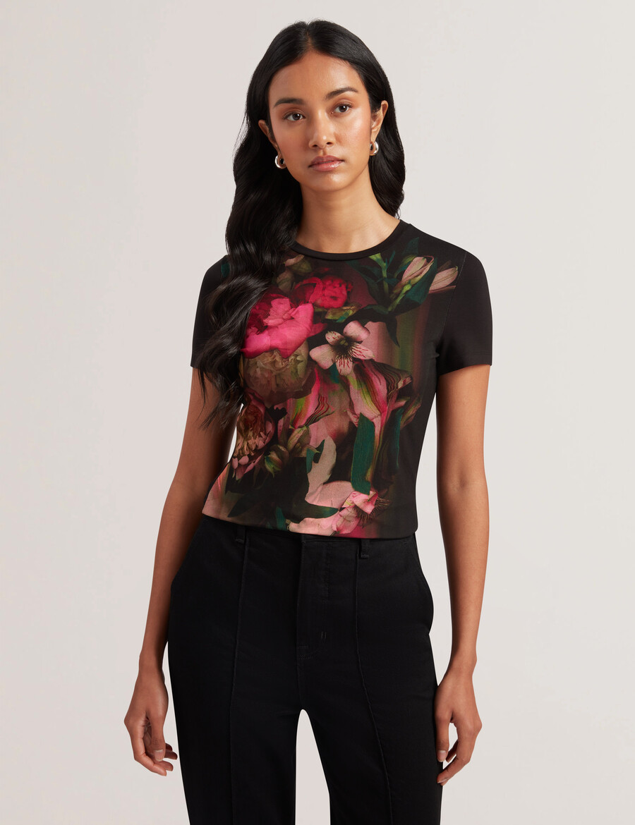 sunnyy - slim fit t-shirt med sløret blomsterprint